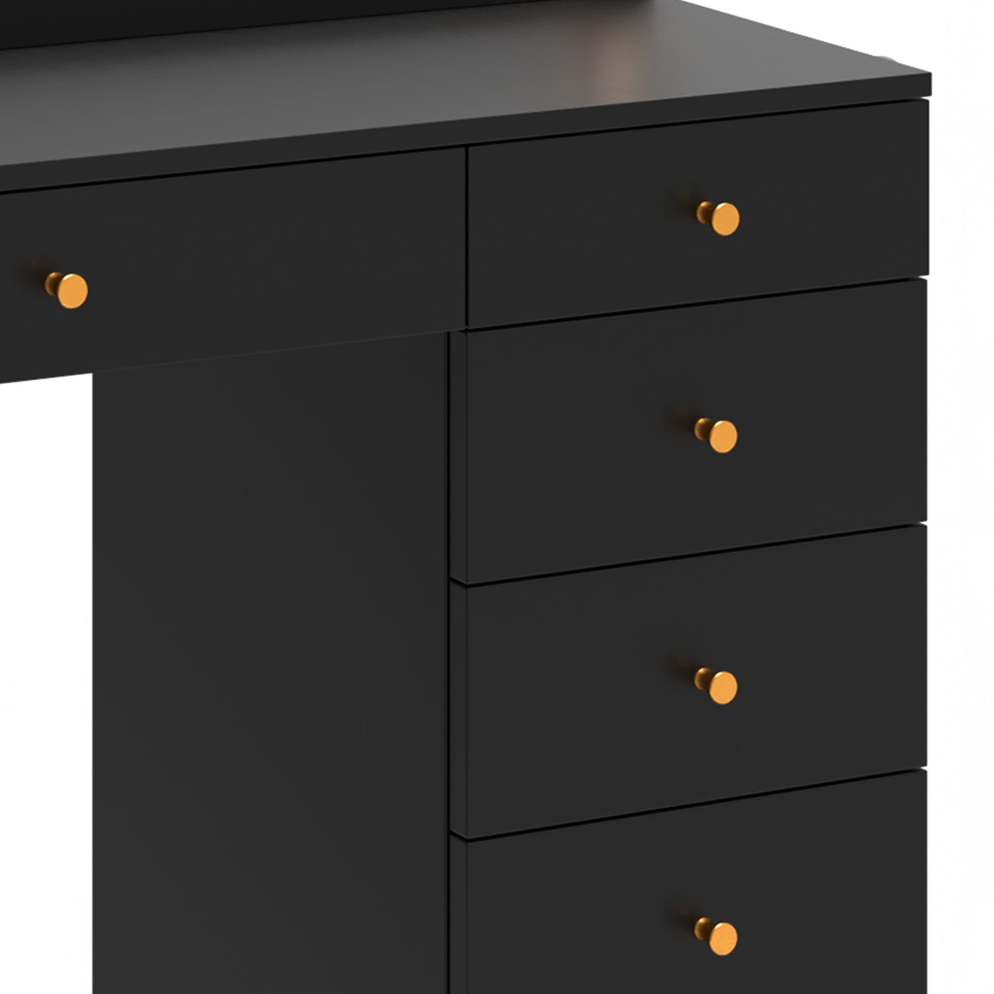 DEXTRUS 7 Drawers 56'' Makeup Vanity Set with Mirror, Lights for Bedroom, Black