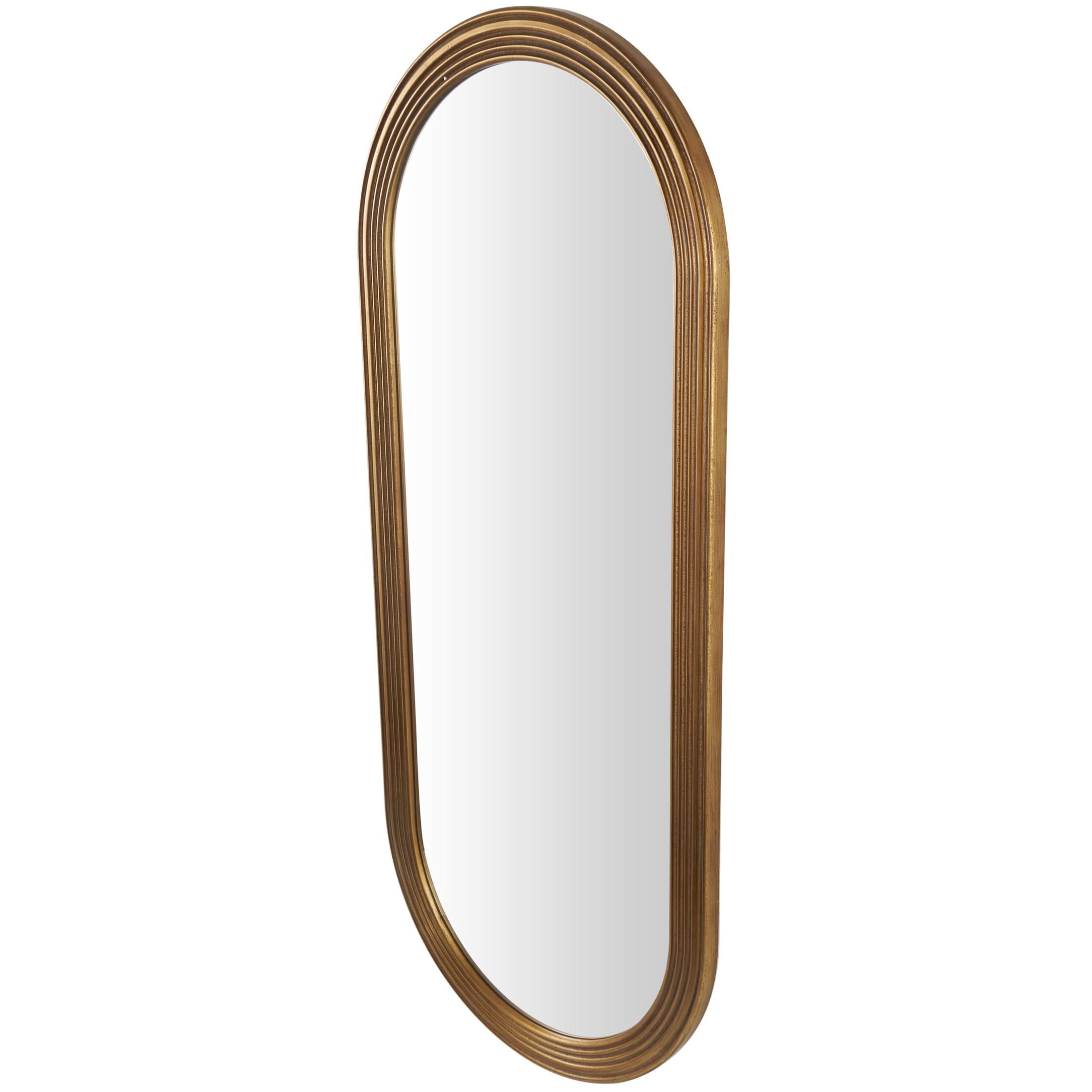 DecMode 22" x 51" Brown Oval Wall Mirror with Dimensional Carved Frame