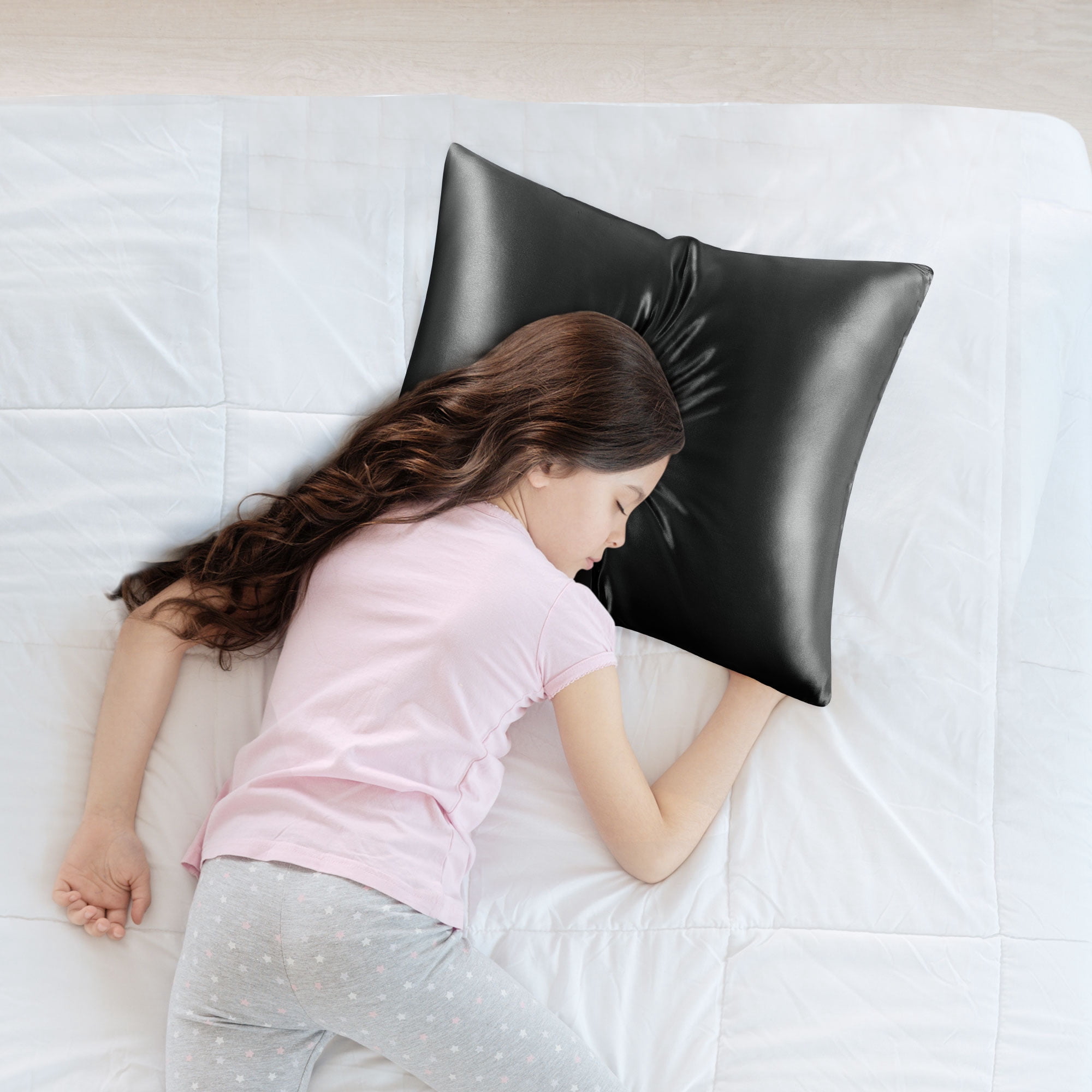 PiccoCasa 1 Pc 19 Momme Silk Pillowcase with Hidden Zipper Non-Standard Black 16" x 16"