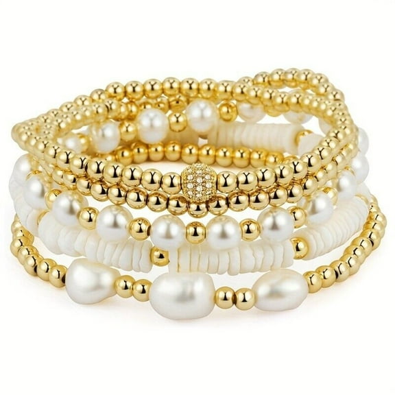 Gold Bracelets for Women Pearl Bracelet Gold Bracelet Stack Beaded Bracelets for Women Stretch Bead Ball Bracelet Sets Jewelry for Christmas Birthday Gifts