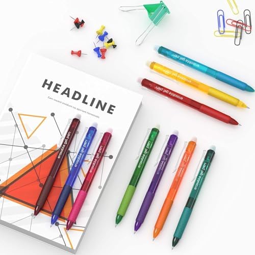 Erasable Gel Pens, 15 Colors Retractable Fine Point Erasable Pens Clicker, Assorted Color Inks, Make Mistakes Disappear for Drawing Writing Planner and Crossword Puzzles