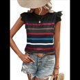 thumbnail image 2 of Camiseta de Verano con Cuello Redondo, Estampado de Rayas y Volantes de Encaje y Mangas para Mujer Negro L, 2 of 7