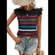 thumbnail image 2 of Camiseta de Verano con Cuello Redondo, Estampado de Rayas y Volantes de Encaje y Mangas para Mujer Negro L, 2 of 7