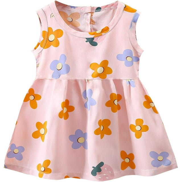LAICAIW Robe d'Été Fine Sans Manches à Col Rond Imprimé Mode Mignon pour Filles Robe de Princesse Robe de Noël pour Tout-Petits Filles (Rouge, 120)