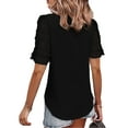 thumbnail image 2 of Seyurigaoka Women Fashion Wild Chiffon Shirts Solid Color Swiss Dot Short Sleeve V-Neck Blouses Summer Casual Loose Tops, 2 of 3