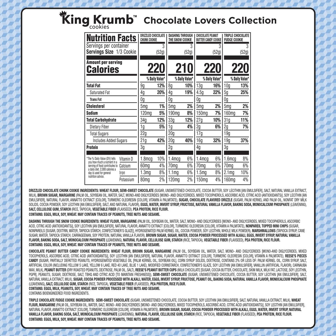 King Krumb Limited Edition Chocolate Lover’s Cookie Box, Ready to Eat Soft Baked Bakery Cookies, Chocolate Variety Pack, 22 oz, 4 Count