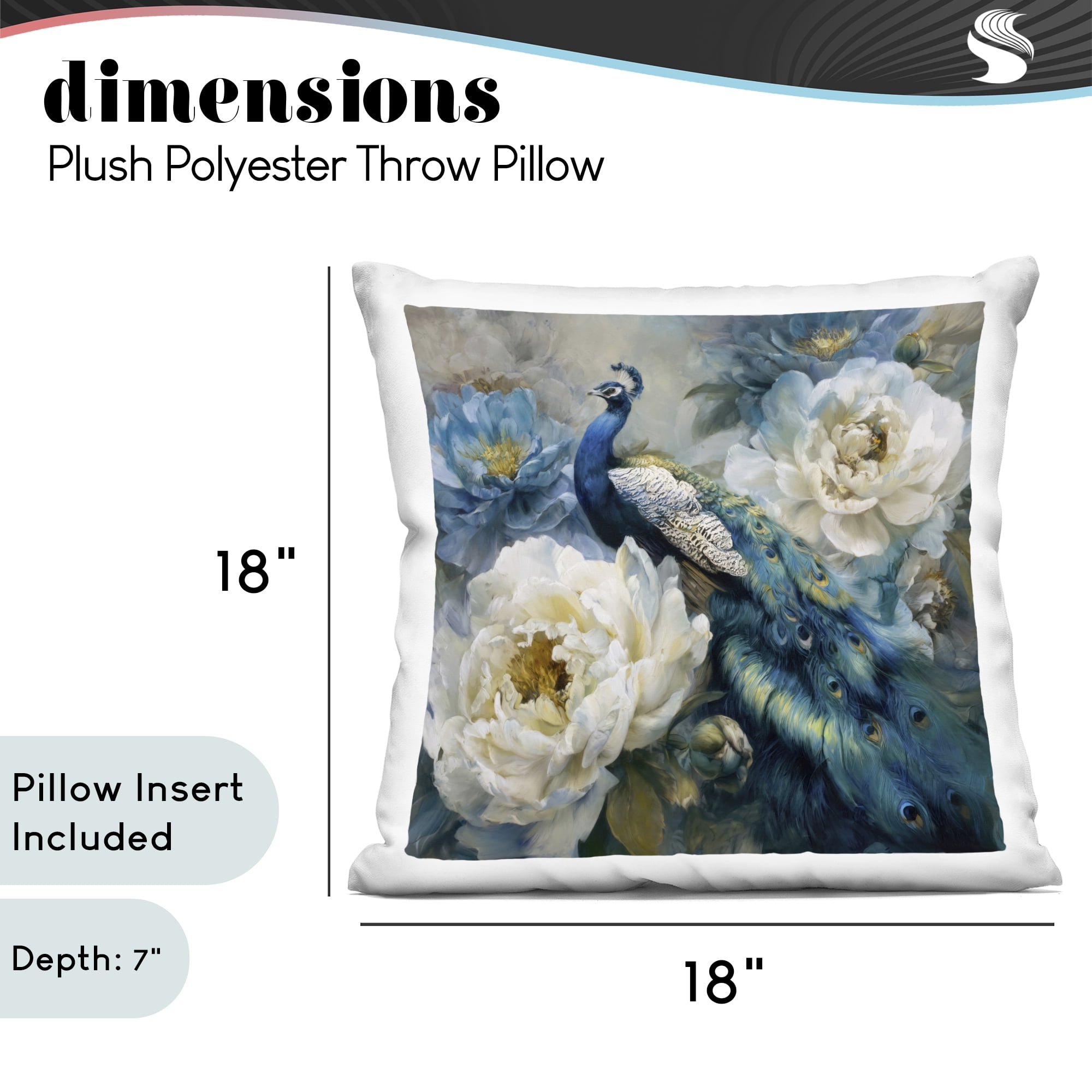 Stupell Industries Pretty Peacock with Roses Decorative Printed Throw Pillow, design by Tina LeCour