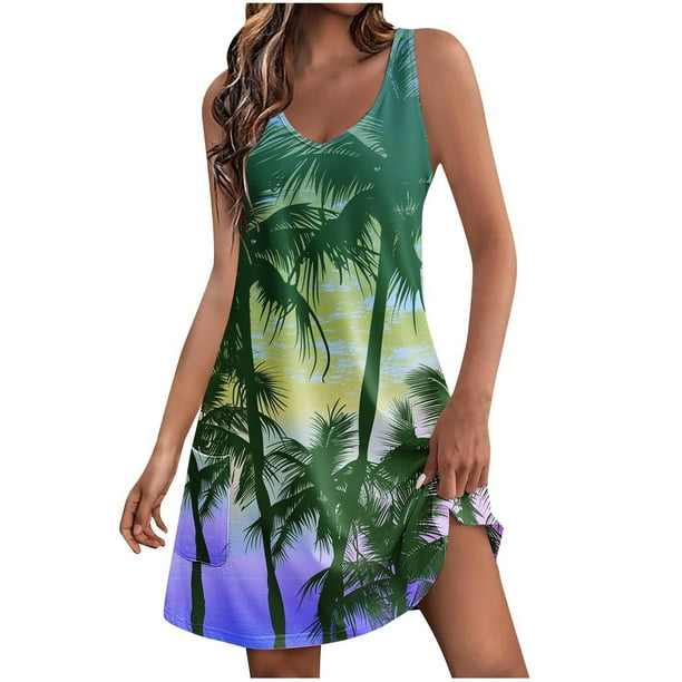 Vestido de Verano para las Mujeres Impresión Sexy sin Mangas Vestido de Hombro, Verano Casual Y Primavera