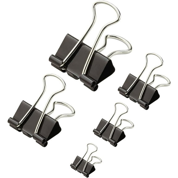 100 Pcs Black Binder Clips. Paper Clamps. Paper Binder Clips. Assorted Sizes. Metal Black Binder Clips. Ideal for Office.
