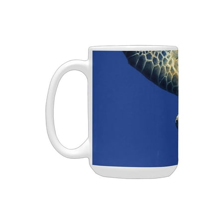 

Turtle Close Up Photo of Green Turtle at Sipadan Borneo Malaysia Cute Animal Under the Sea es Blue Y Ceramic Mug (15 OZ) (Made In USA)