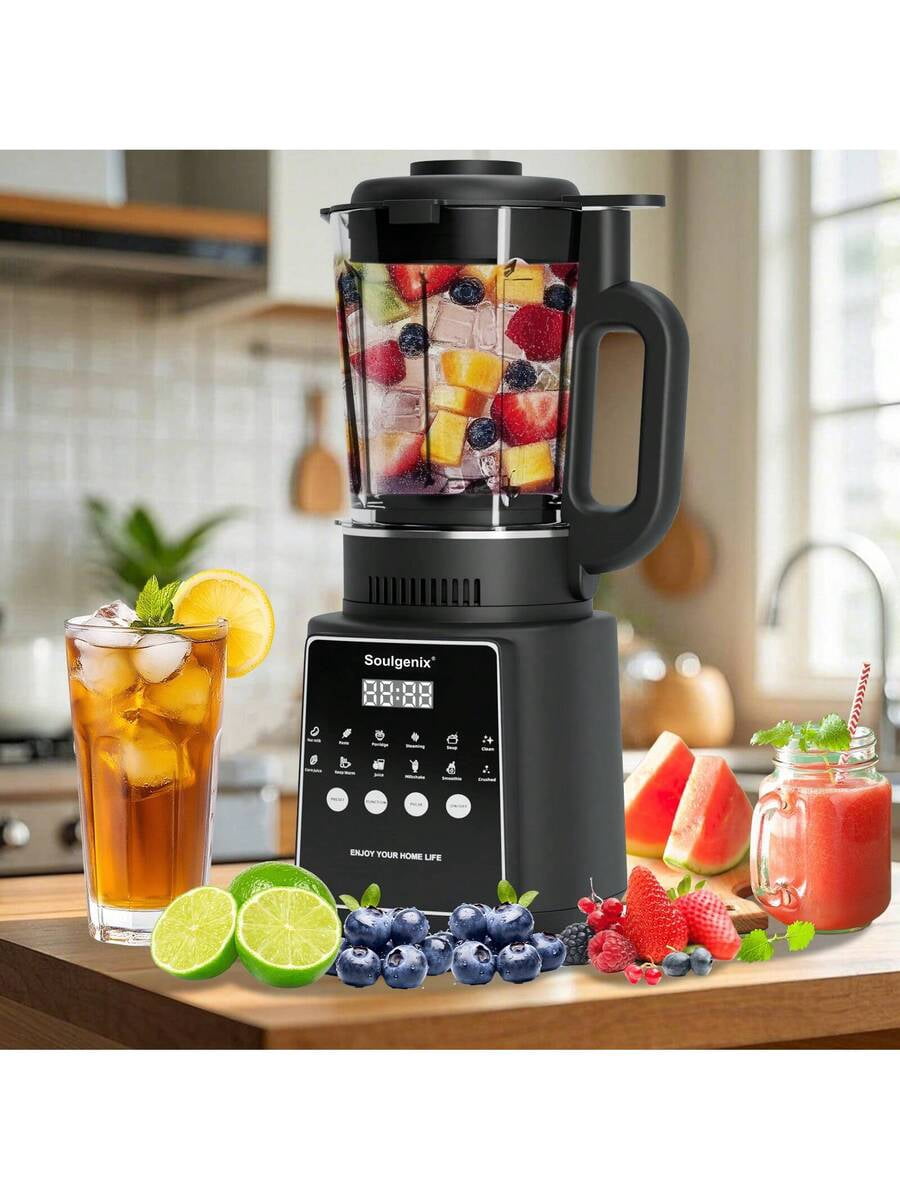 Glass Blenders For Kitchen, 1200W High Speed Professional Blenders With 14 Functions, Countertop Blender For Smoothie, Food Processor With Heating, Auto Clean, Black