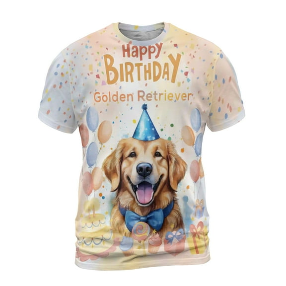 Watercolor Golden Retriever Happy Birthday Celebration Balloons Gift Party All Over Print 3D Shirt Unisex Merch Goldens Dog Lover Gifts Idea - 00028