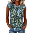 thumbnail image 2 of Uootdi Womens Tank Tops Denim Patchwork Print Crew Neck Sleeveless Curved Hem Loose Fit Breathable Tops Casual Cami Tees Daily Street Style Wear Gift, 2 of 9