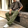 thumbnail image 5 of Rexolia Mens High Waist Brushed Fleece Sweatpants Open Bottom Loose Straight Drawstring Casual Army Green L, 5 of 5