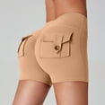 thumbnail image 2 of Workout Shorts, Comdrip Scrunch Workout Shorts with Pockets Charm Gym Biker Shorts for Women High Waisted Yoga Booty Shorts Womens Cargo Shorts Khaki M, 2 of 9
