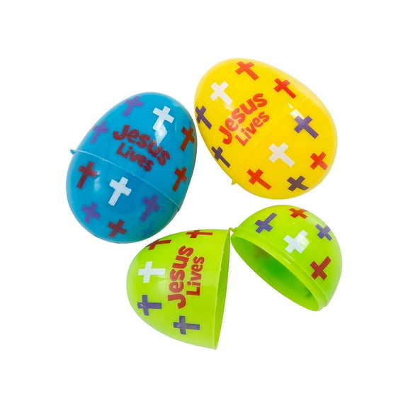 2 1/4" Religious Jesus Lives Plastic Easter Eggs - 24 Pc.