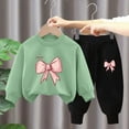 thumbnail image 2 of Zwiiyzr 3-10Y Toddler Baby Boy Girl Clothes Warm Fleece Lined Bowknot Print Long Sleeve Sweatshirt Tops and Pants Winter Fall Clothing Set Green, 2 of 3
