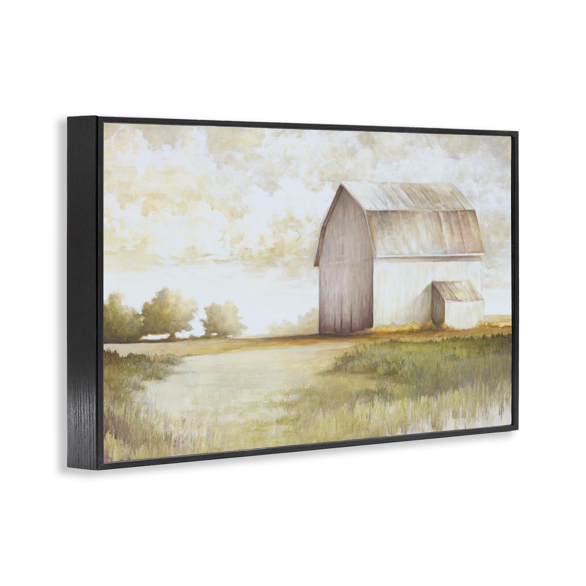 Stupell Industries Neutral Distant Barn Landscape Painting Black Framed Art Print Wall Art, 24 x 16