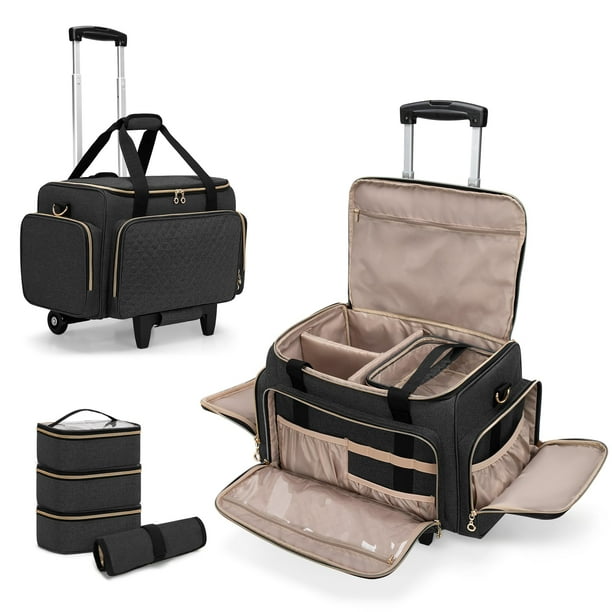 Estuche de maquillaje enrollable LUXJA con 3 bolsas y 1 bolsa para brochas, color negro