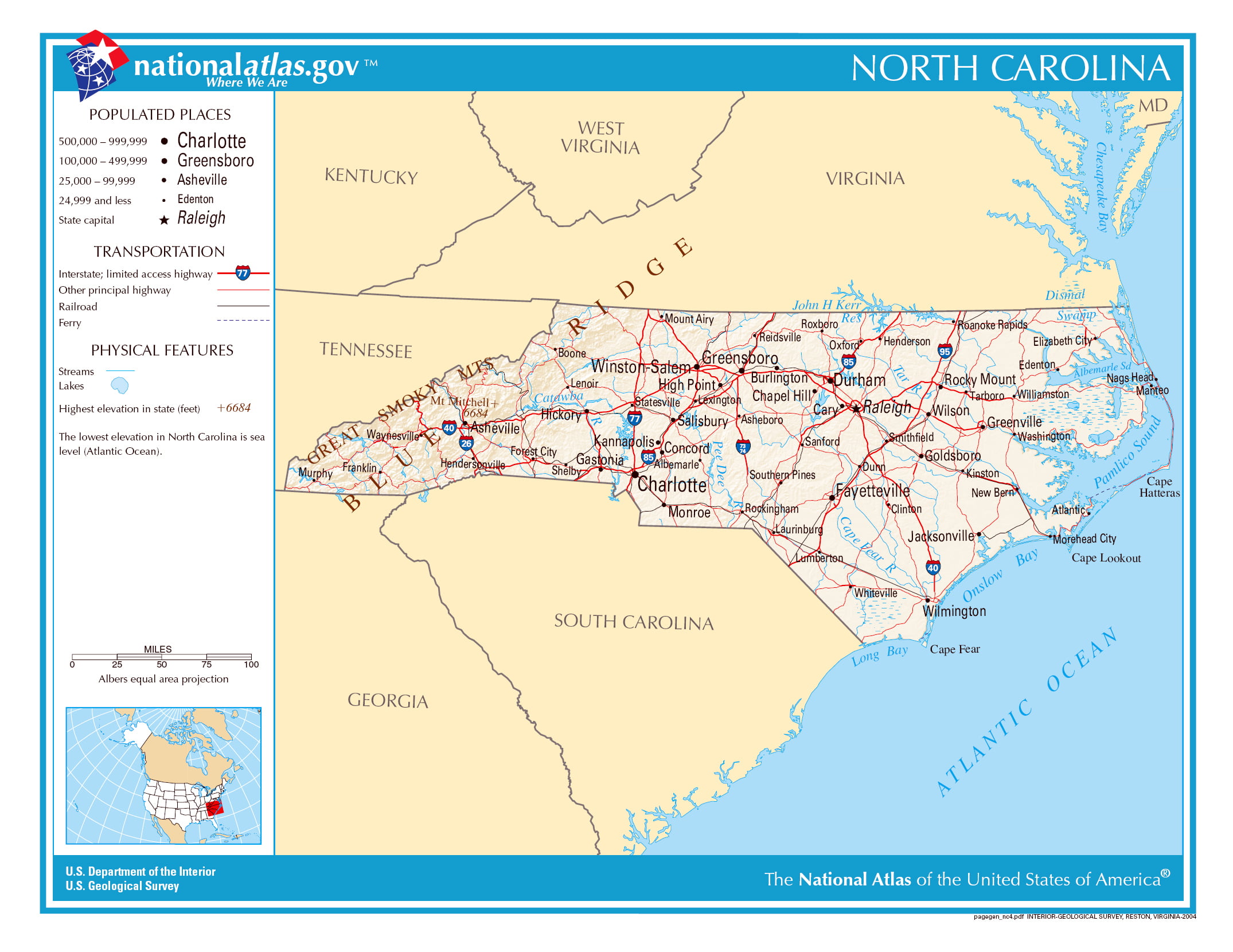 Laminated Map Large detailed map of North Carolina state Poster 20 x