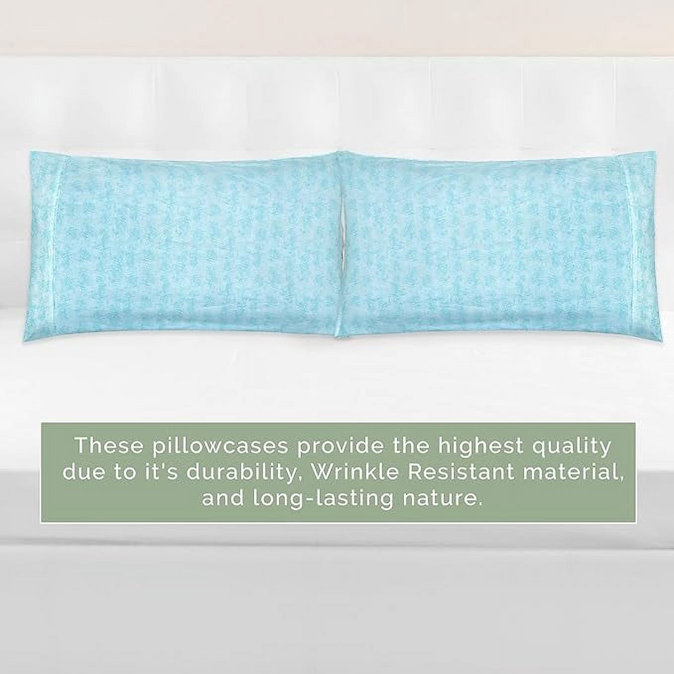 Elegant Comfort Set of 2 Ultra Soft Floral Pint Pillowcases - 1500 Hotel Quality Microfiber, Smooth Envelope Closure - King, Wave Aqua