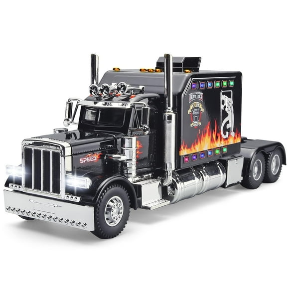 OANMYJJO Semi Truck for Boys Tow Trucks Toy,Metal Diecast Trucks Model with Light and Sound Pull Back Semi Truck Toy,Truck and Trailer Toys for Boys