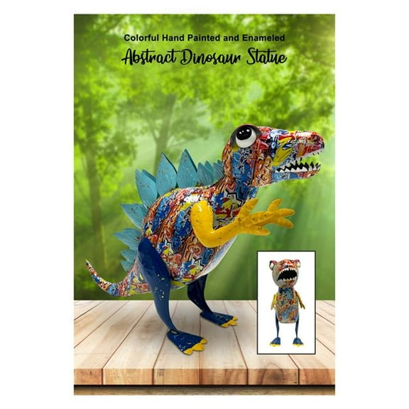 Continental Art Center 22157C Colorful Enameled Metal Abstract Print Stegosaurus Statue - Multi Color