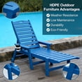 thumbnail image 4 of Aukfa HDPE Outdoor Patio Chaise Lounge Chair w/ Cup Holder&Wheels, 360 LBS Capacity, Blue, 4 of 8
