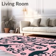 thumbnail image 2 of ODIKA 6'x9' Machine Washable Non-Slip Area Rug, Prehistoric Alphabet Learning with Ancient Creature Educational High Traffic Rug with Pad, Pink, 697972, 2 of 8