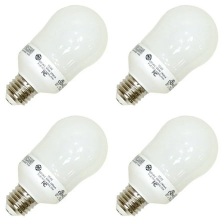 (quantity of 4) GE Compact Fluorescent- FLE15/2/A19XL Pear A Line Screw Base Compact Fluorescent Light Bulb