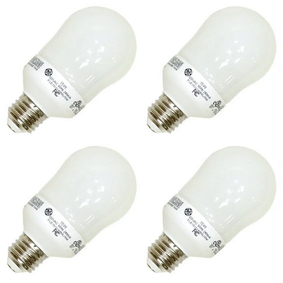(quantity of 4) GE Compact Fluorescent- FLE15/2/A19XL Pear A Line Screw Base Compact Fluorescent Light Bulb
