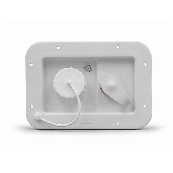 B&B Molders Fresh Water Inlet 94224 Used For RV Fresh Water System; Gravity Hatch Without Door; 3-3/4 Inch Height x 6 Inch Width Cutout Dimension; Polar White; UV And Impact Resistant