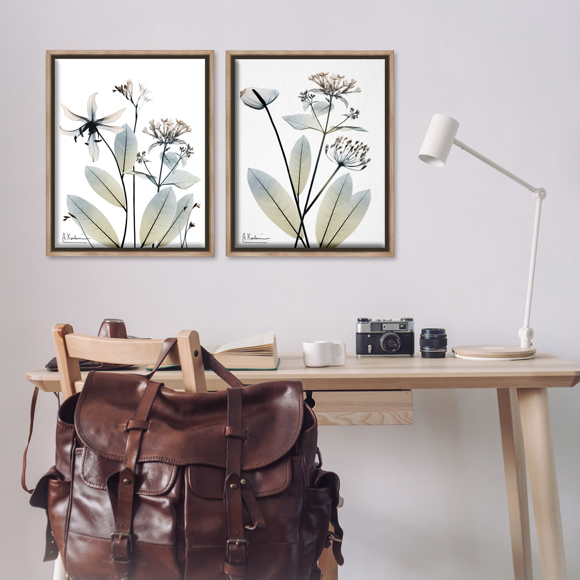 Stupell Industries Modern Budding Blooms Botanical & Floral Photography Brown Floater Framed Canvas Art Print Wall Art, 25 x 31, Set of 2