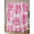 thumbnail image 4 of Pink Palm Leaf Shower Curtain Set, Waterproof Shower Curtains for Bathroom, Tropical Vintage Grey Summer Plant Washable Fabric Cloth Bath Curtain for Bathtub Decoration with Hooks 72x78 Inches, 4 of 6