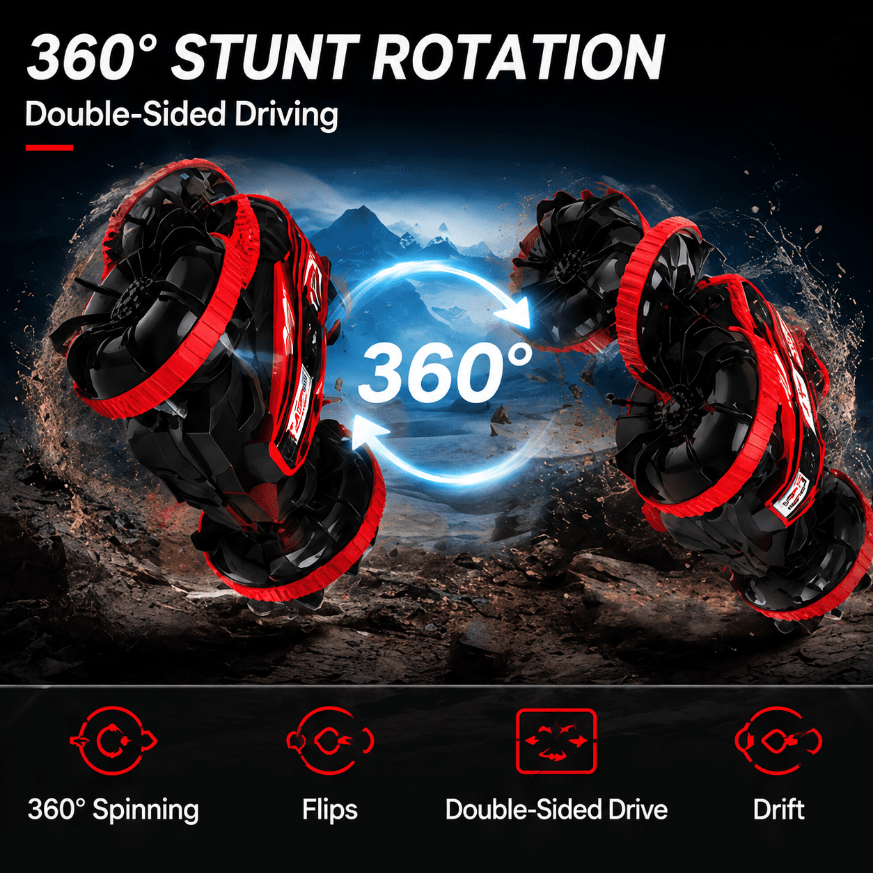 VILINICE 1:16 RC Car Toy for Kids, Amphibious Remote Control Car with 360° Flip Rotation, 4WD All-Terrain, Double-Sided Driving, Waterproof RC Truck Toy Car Gift for Boys Girls