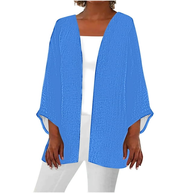 cfhntfmh Cardigan à Manches 3/4 pour Femmes, Ouvert, Automne, Léger, Ample, Couleur Unie
