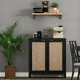 thumbnail image 5 of Surmoby 34.3" Rattan Sideboard Buffet Cabinet Set of 3,Boho Sideboard Storage Cabinet with Doors Farmhouse Kitchen Buffet Credenza, Liquor Cabinet Accent Cabinet,Black Oak, 5 of 7