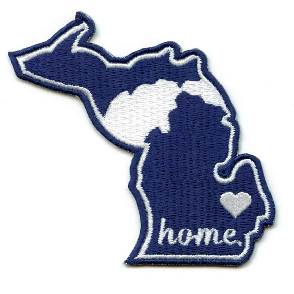 Michigan Home State Patch Baseball Parody Embroidered Iron On - Blue/White