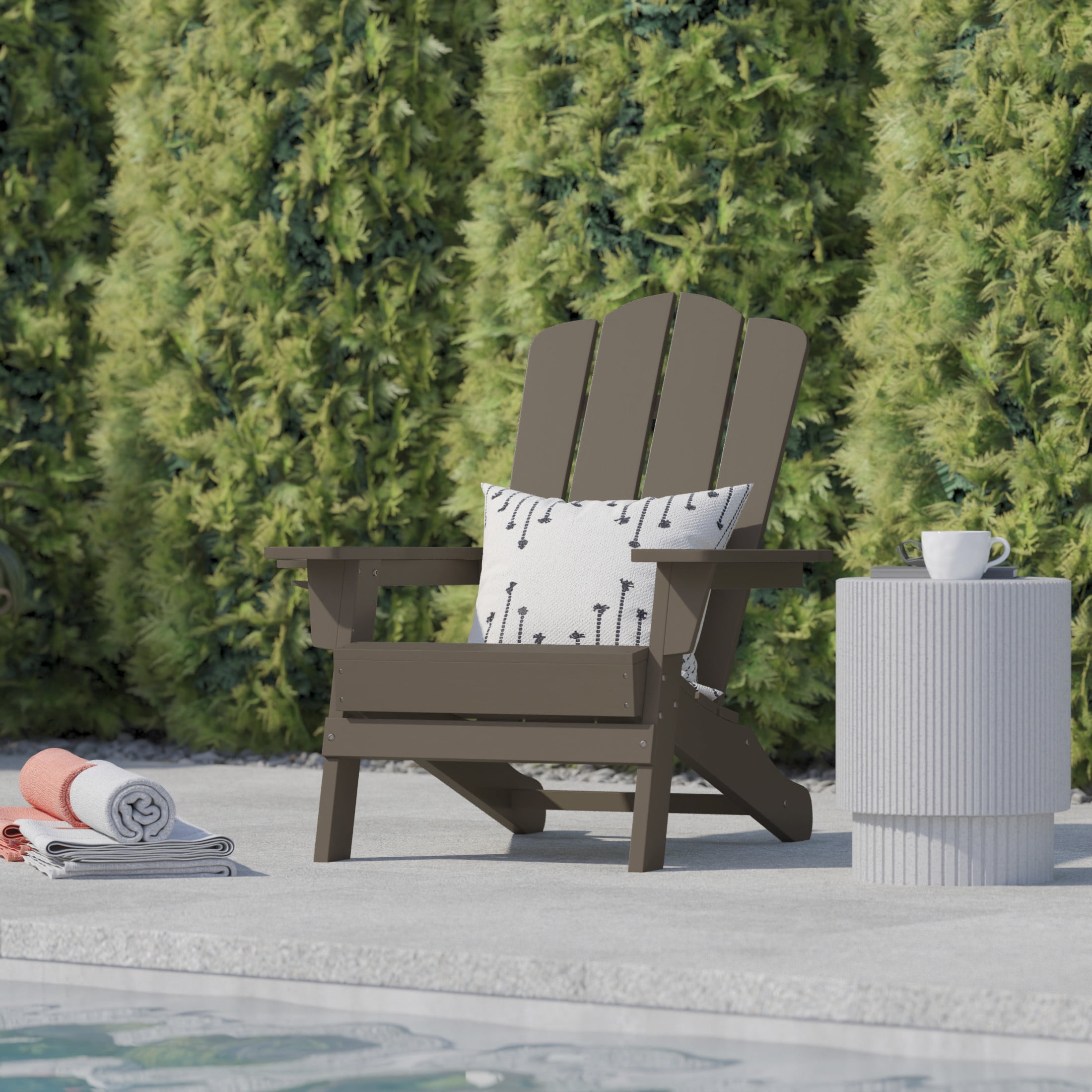 BizChair Adirondack Chair with Cup Holder, Weather Resistant HDPE Adirondack Chair in Brown