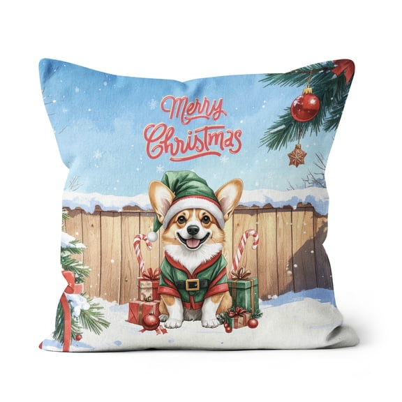 Merry Christmas Woofmas Xmas Noel Corgi Elf Candy Cane Snow Pillow Cushion Double Sided Welsh Corgi Dog Lover Gifts Idea Throw Pillow - 13017