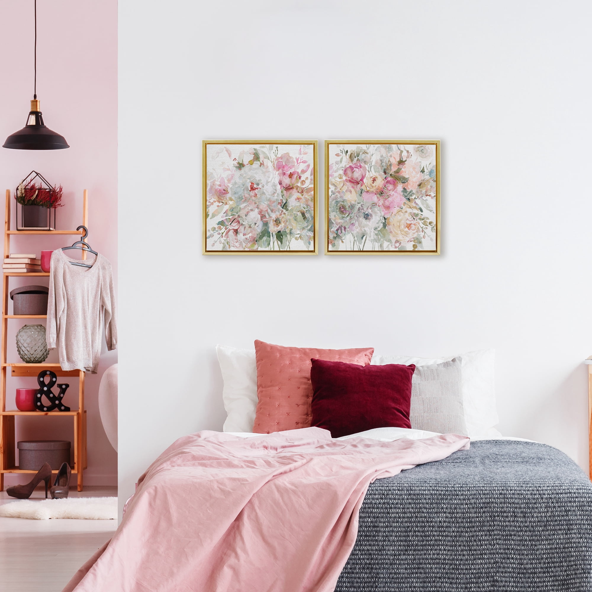 Stupell Industries Romantic Blush Botanicals 2 Piece Gold Framed Floater Canvas Set, design by Carol Robinson