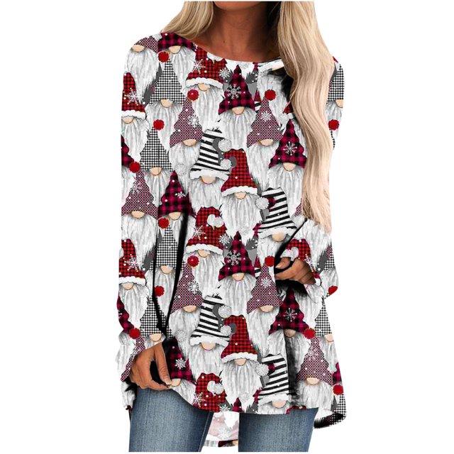 Blusas Navideñas Para Mujer Blusas de Manga Larga Cuello Redondo Camisa de Jersey Odeerbi ODB184254