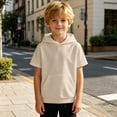 thumbnail image 2 of Bysome Boys Sweatshirts Solid Color Short Sleeve Hooded Tees Autumn Comfortable Boys Hoodies Size 4-5 Years Beige, 2 of 5
