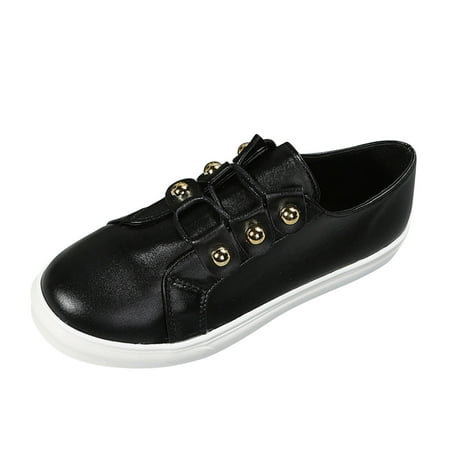 

Female Casual Shoes Ladies Fashion Solid Color Leather Shallow Mouth Lace Up Flat Casual Shoes