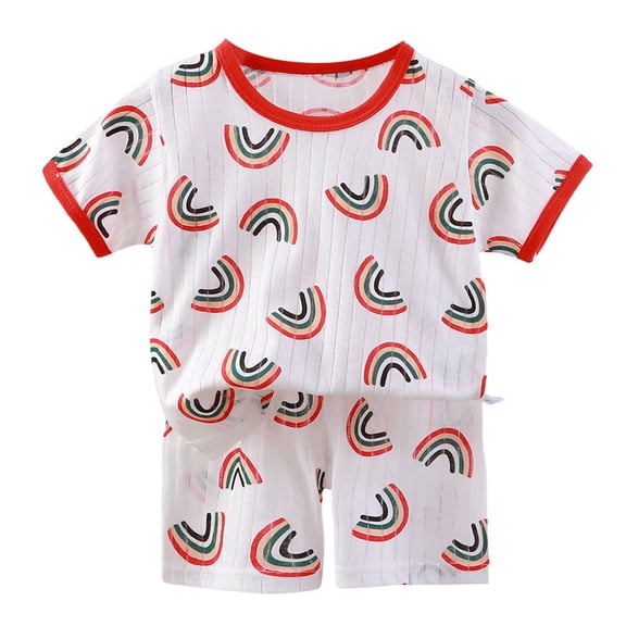 Caqnni Toddler Boy Clothes Kids Summer Short Sleeve T-Shirt and Elastic Shorts Cartoon Print Outfit 2 Piece Sweatsuit Set Short Sets Summer Pjs Pajamas & Dailywear Set 4-5 Years,Red