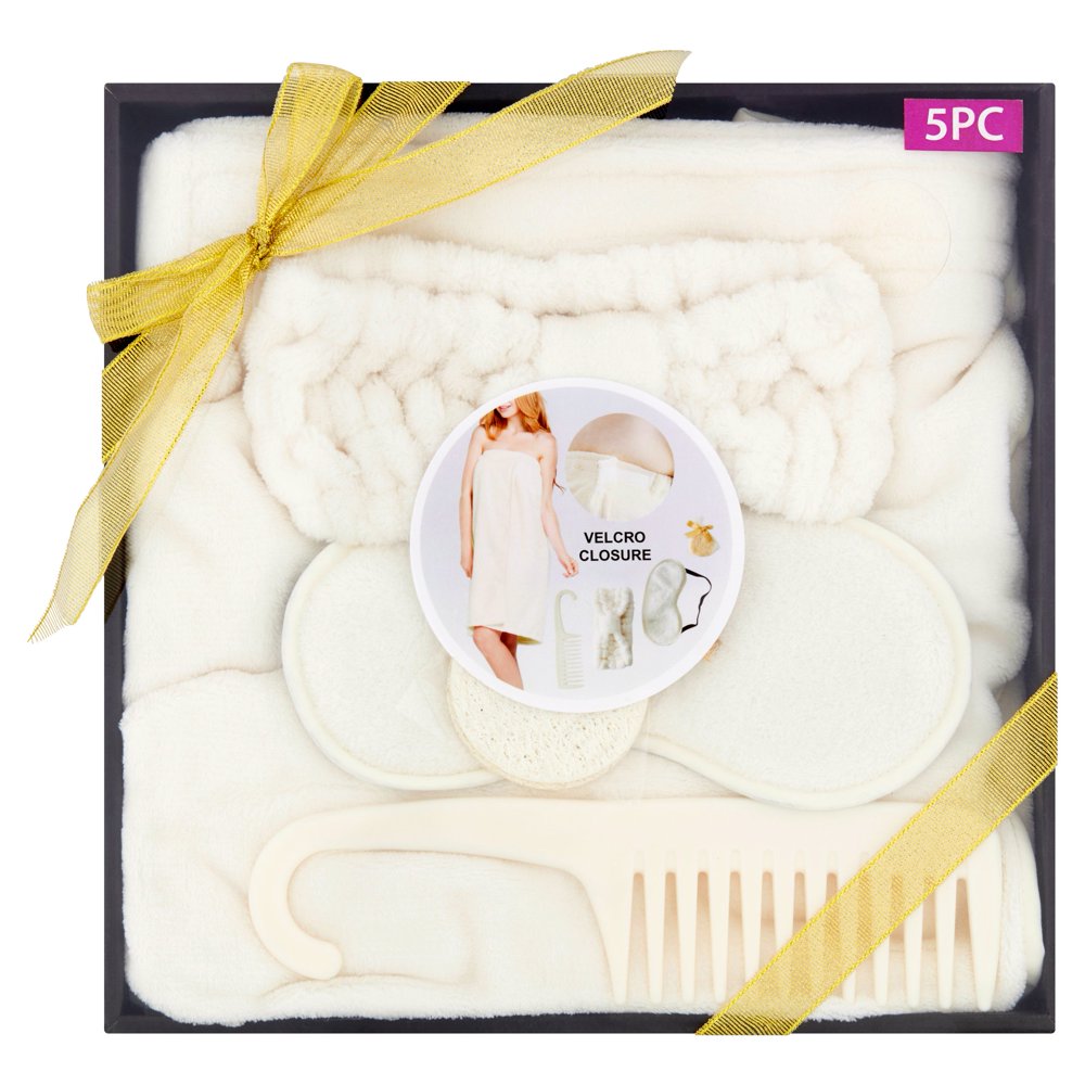 Essential Designs Bath Robe Spa Gift Set, White, 5 pcs