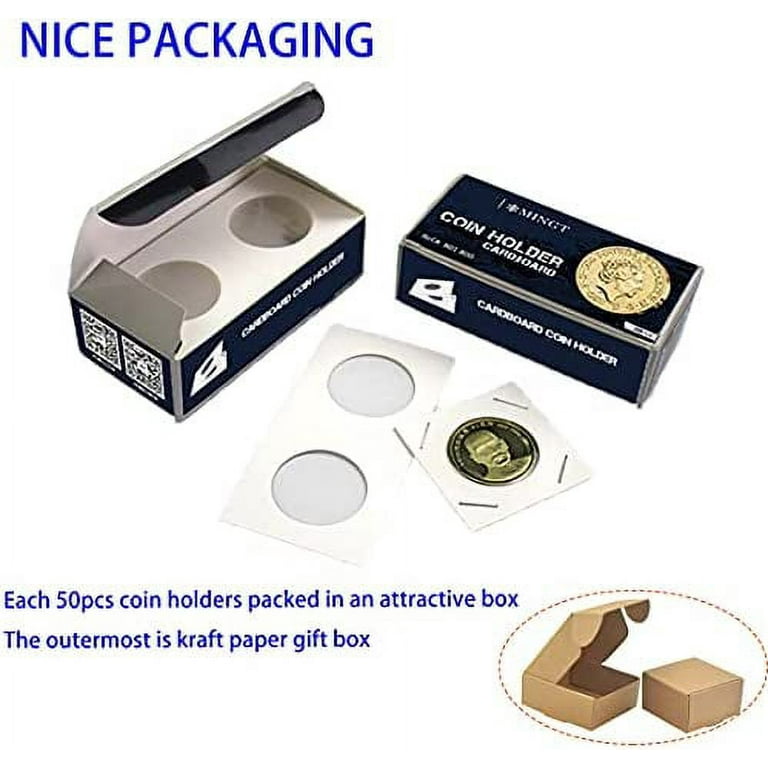 400pcs Cardboard Coin Holders Flips 2x2, 8 Sizes Coins Collection Display Book for Collectors Collecting Protector Fits for 17.5, 20.5, 23, 25, 27.5