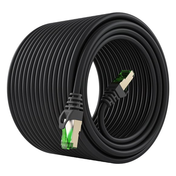 GearIT Câble Ethernet Extérieur Cat7 (50 Pieds), Paire Torsadée en Aluminium Blindé, Étanche - Noir/rouge, 50 Pieds