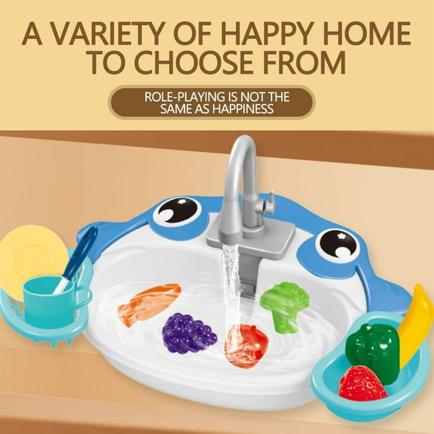 Meitianfacai Jouets d'Évier de Cuisine Évier de Jeu pour Enfant avec Eau Courante Jeu d'Imitation Évier de Cuisine avec Motif Mignon Jeu de Rôle Évier Jouets de Jeu pour Cadeau pour Enfant