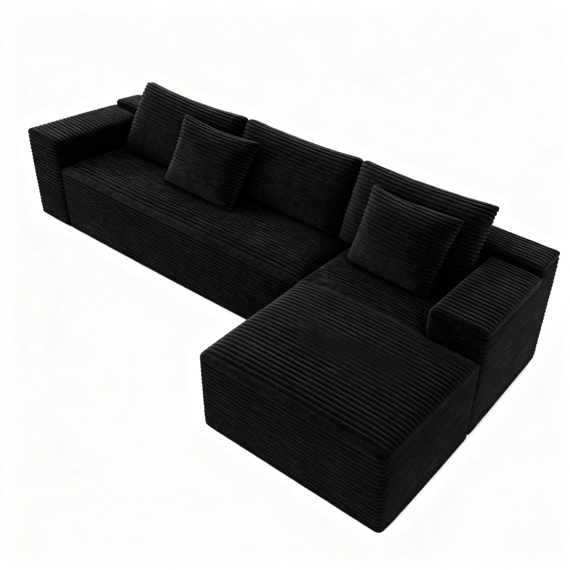 Aukfa 104" Modular Cloud Sectional Sofa with Right-Facing Chaise, Plush Corduroy Upholstered Deep Seat Couch, No Assembly Required for Living Room/Bedroom/Apartment, Black